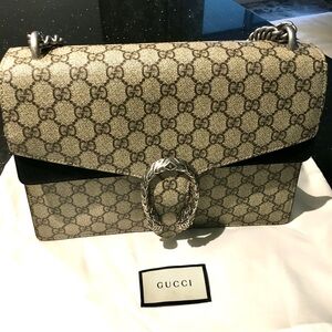 Gucci Beige and Black Patterned Shoulder Bag